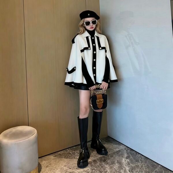 2023 New Hepburn-Style Women's Tweed Cape Coat, Niche Chanel-Inspired High-End Coat